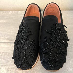 Zara Black Tennis Shoes with Lace Appliques and Beading